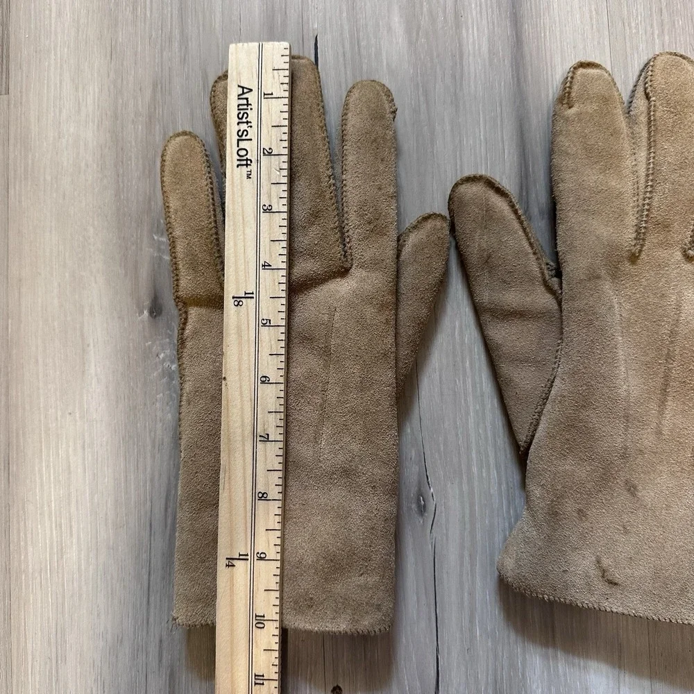 Aris Brown Suede Leather Gloves Sz M Faux Sherpa Lined * Has Some Discoloration